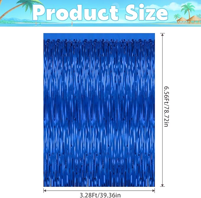 5 Pack Blue Backdrop Curtain Tinsel Streamers Ocean Themed Decor Birthday Party - Image 2