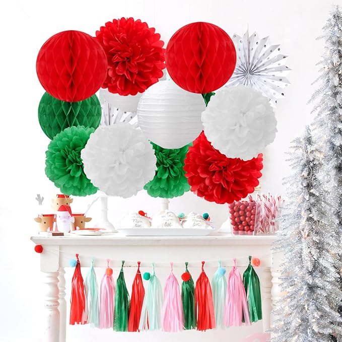 Red-Green White Party Decorations - Image 6