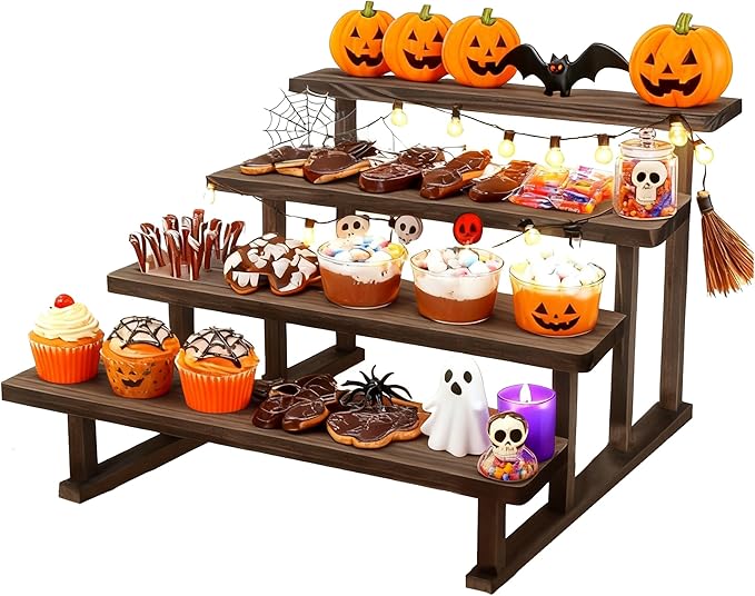 4 Tier Wooden Display Riser Stand, Cupcake Display Shelf Tabletop Spice Rack by WEWLINE