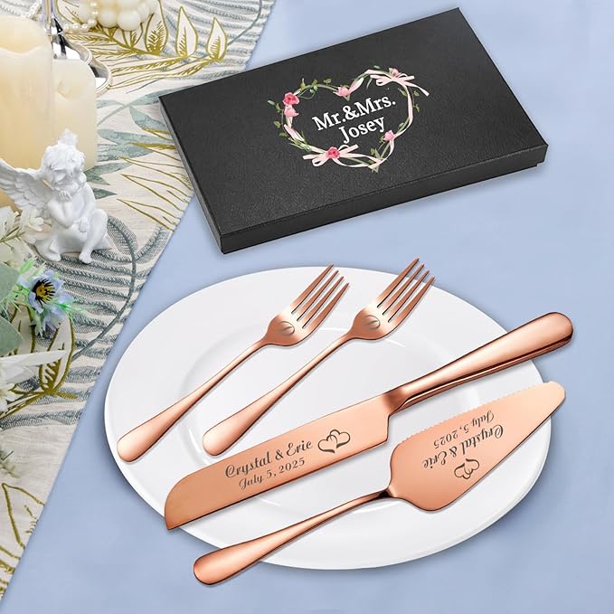 Personalized Wedding Cake Knife and Server Set, Custom Names Cake Cutting Set - Image 4