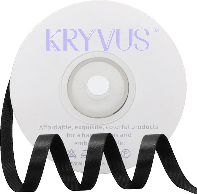 Black Satin Ribbon 1/4 inch X Continuous 25 Yards, Single Face Polyester Ribbon by Kryvusribbon