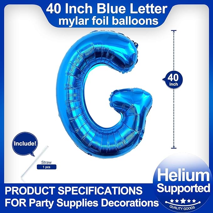 40 Inch Blue Letter G Balloons, DIY Phrase Foil Alphabet Letter G Balloons DIY - Image 2