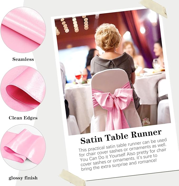 10 Pack Satin Table Runner 12 x 108 Inch Long Pink Silk Table Runner - Image 4