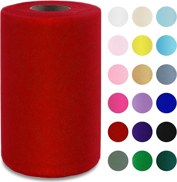 Red Tulle Fabric Roll 6" by 100 Yards Soft Tulle Spool by Grainear