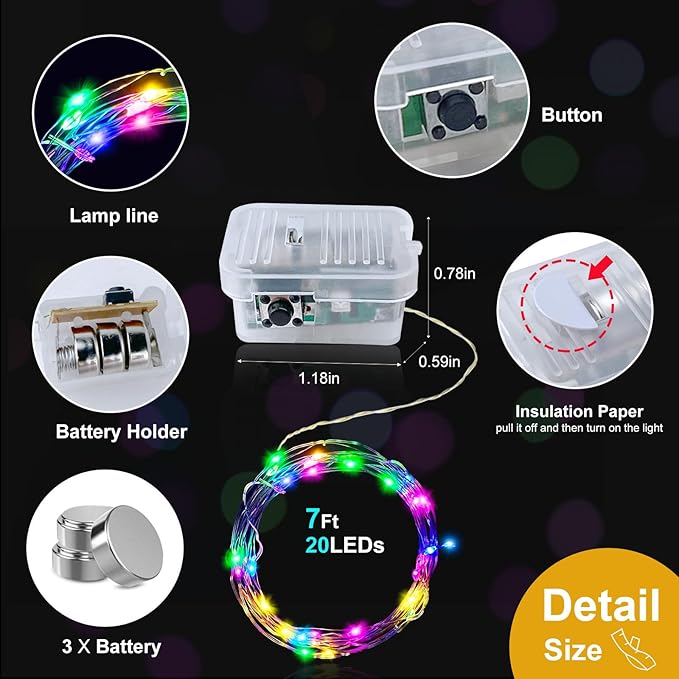 pozzolanas 24 Pack Multicolor Battery Operated String Lights - 7ft Waterproof - Image 4