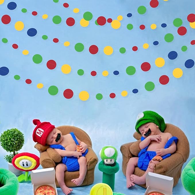 Super Mario Party Decorations Circle Dot Garland Red Blue Yellow Green Hanging - Image 6