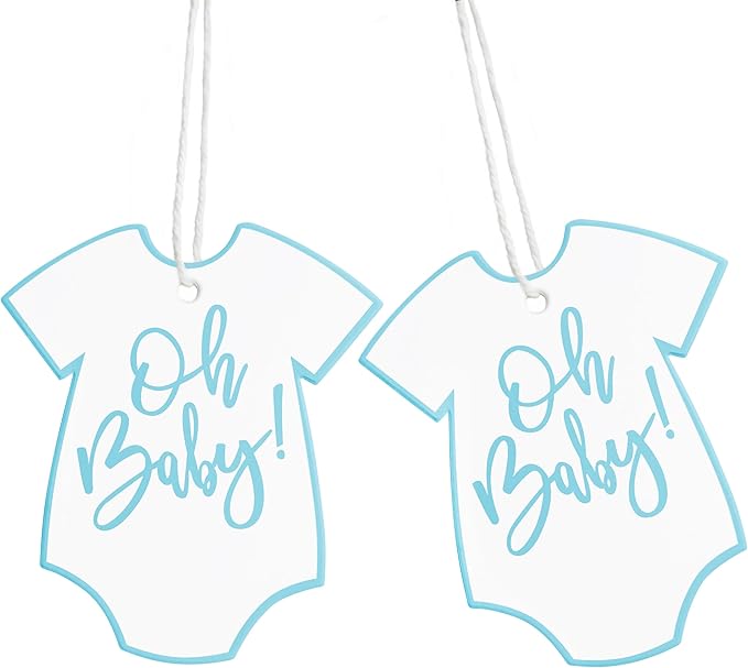 100Pcs Gift Tags with String Oh Baby Sign Blue Baby Clothes Large Gift Tags by ASYEHJNR