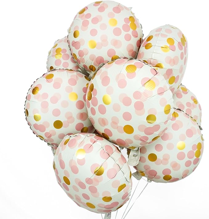10 Pcs Pink Polka Dot Foil Balloons, Helium-Friendly Foil Balloons by DreamSpace