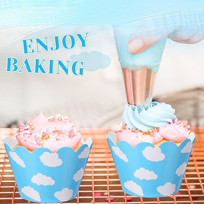 Domensi 100 Pcs Sky Clouds Blue Party Cupcake Wrappers Cloud Cupcake Liners - Image 5