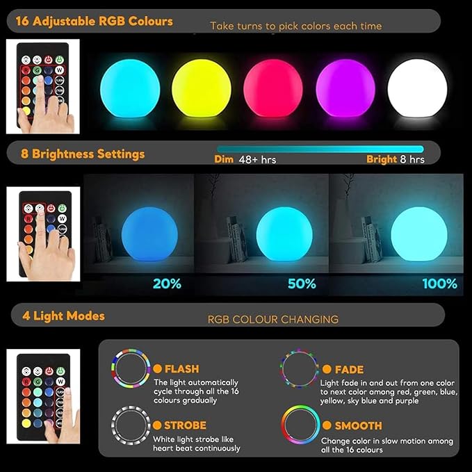 LED Ball Light, 6-inch Glowing Orb Light, Rechargeable Globe Lamp, Dimmable - Image 2