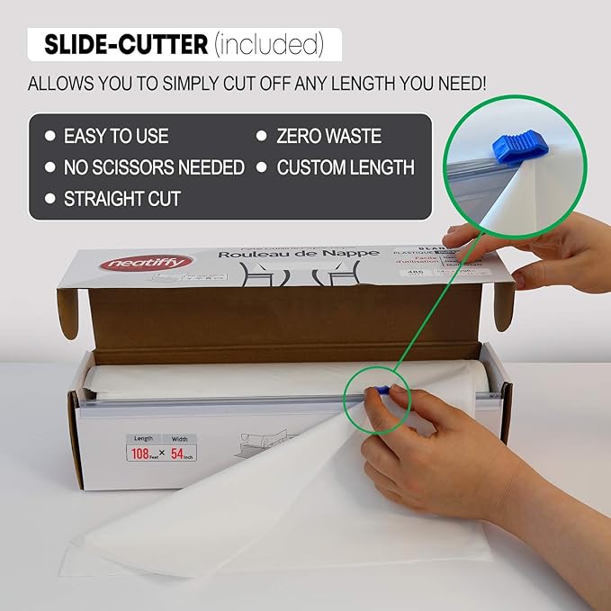 Neatiffy Disposable Plastic Table Cloth Roll | 54 in x 108 Ft Waterproof - Image 3