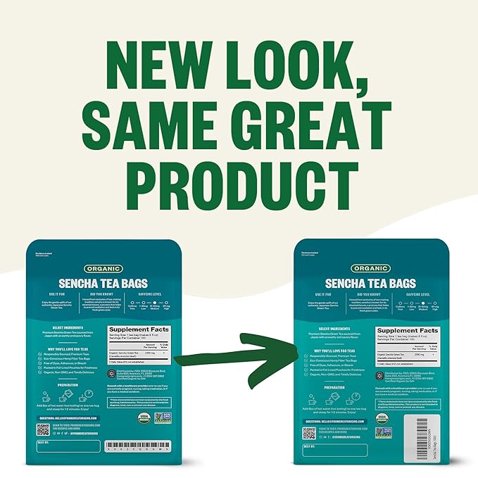 FGO Organic Sencha Green Tea, Eco-Conscious Tea Bags, Resealable Bag, Sourced - Image 3