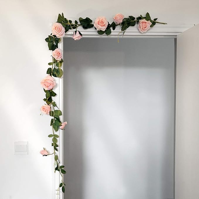 FiveSeasonStuff Dreamy Pink Artificial Silk Roses Flower Garland, Bendable - Image 7