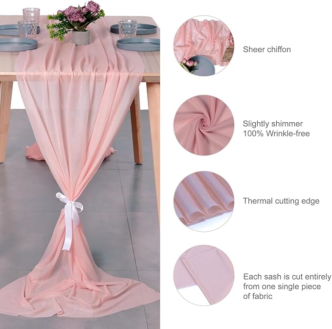 MDS 5 Pack 10ft Chiffon Table Runner 29 x 120 Inches Sheer Wedding Runner - Image 6