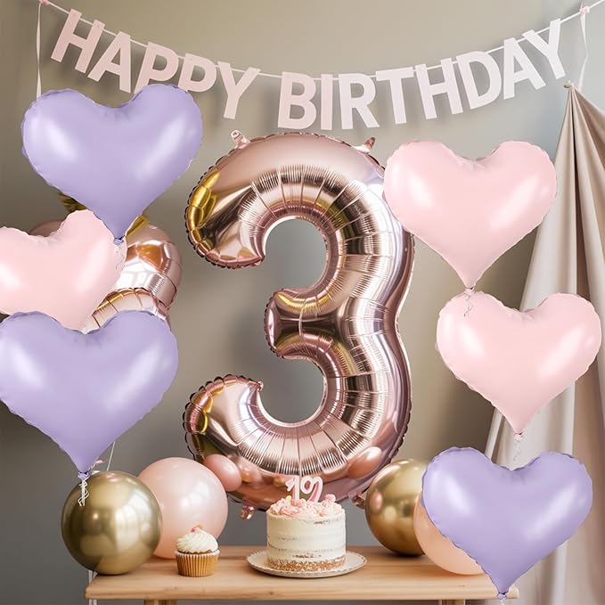 20 Inch Pink Purple Heart Balloons, Pastel Helium Balloon - Image 5