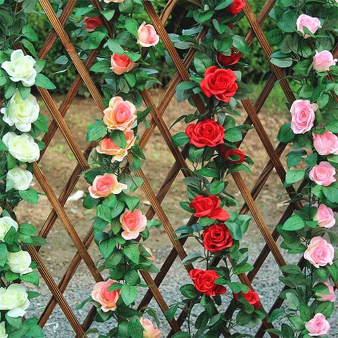 Musdoney 4Pcs 32.2 FT Fake Rose Vine Flowers Plants Artificial Flower Garland - Image 6
