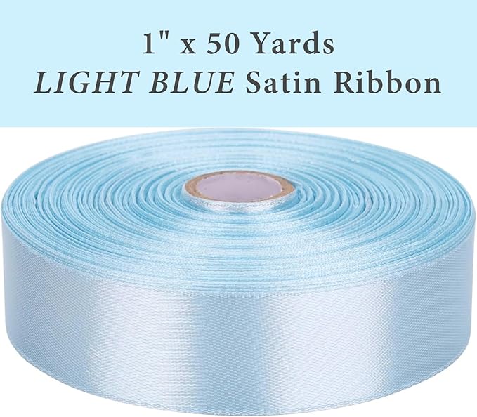 1" x 50 Yards Light Blue Satin Ribbon Single Faced Fabric Ribbons - Image 2