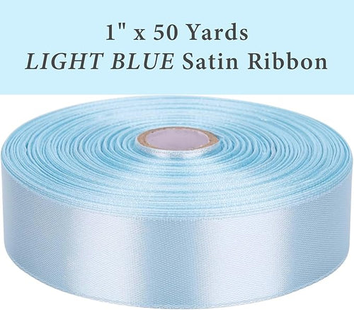 1 Inch Light Blue Satin Ribbon 50 Yards Solid Fabric Ribbons - Image 2