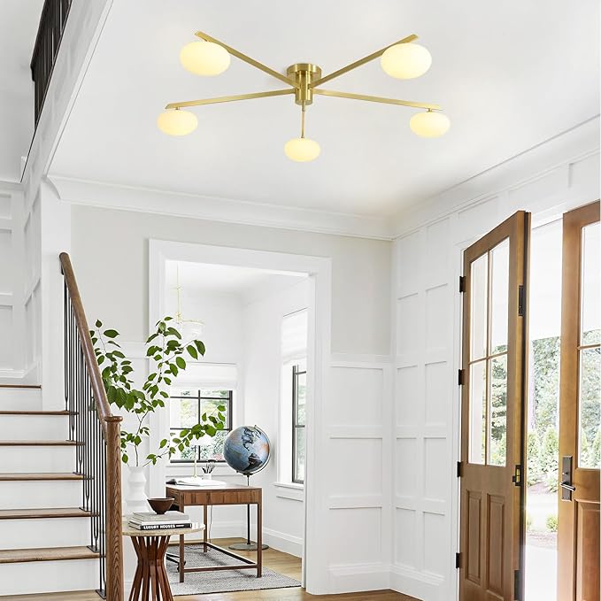 5 Lights Industrial Semi Flush Mount Ceiling Light Fixture Gold Modern Sputnik - Image 7