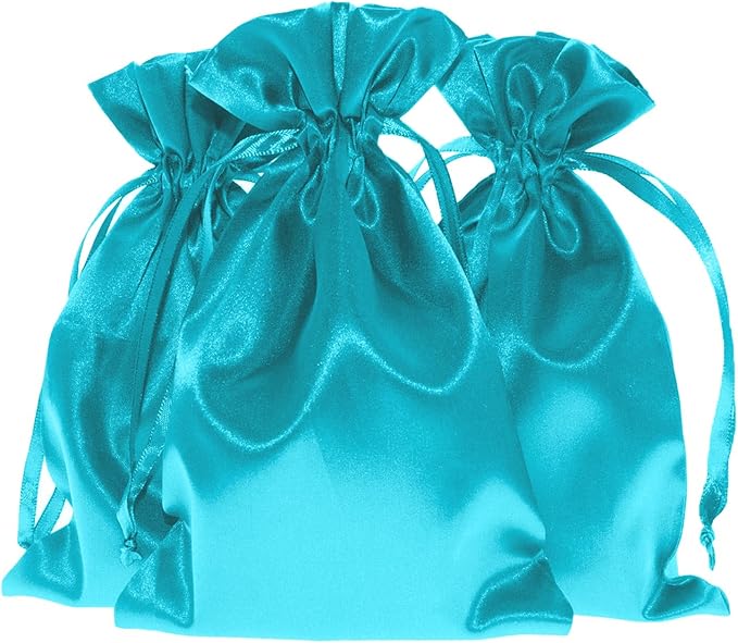 5" x 8" Teal Satin Gift Bags, Jewelry Bags, Wedding Favor Drawstring Baby by Knitial