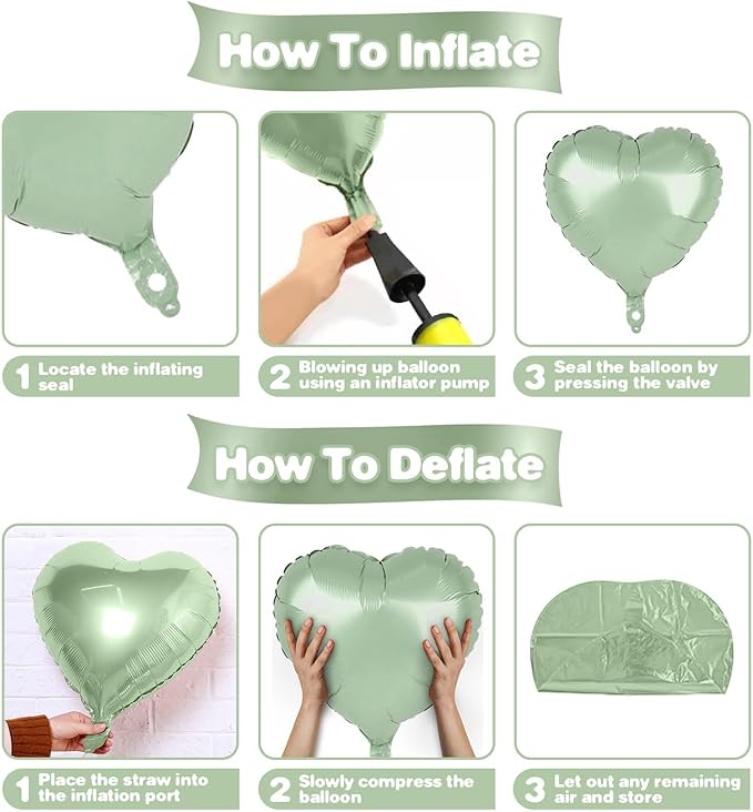 Sage Green Heart Balloons - Image 3