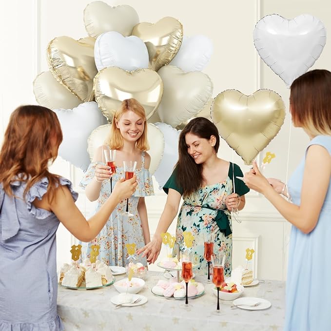 Cream White Heart Balloons, 18Inch Beige Helium Polyester Film Balloon - Image 5