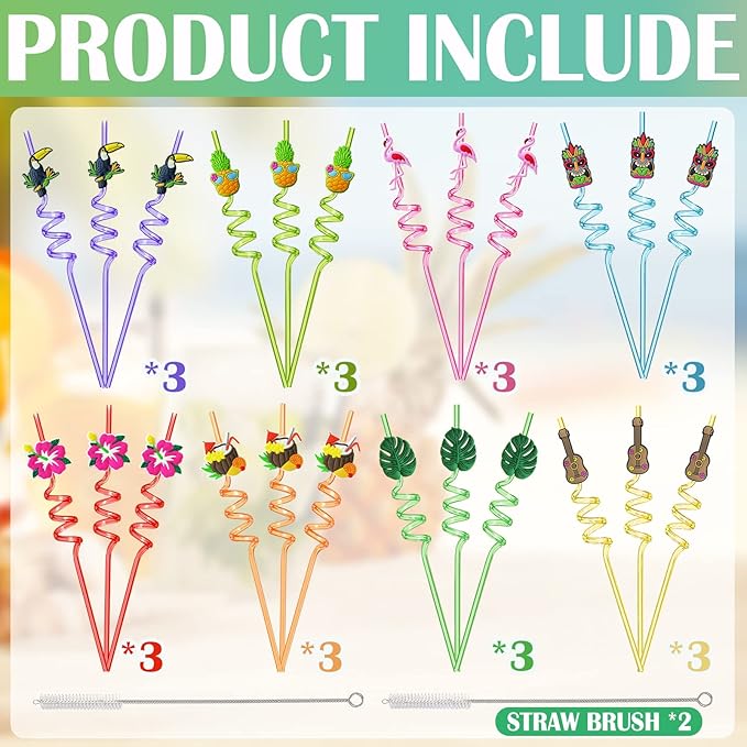 Hawaiian Luau Party Favor Drinking Straws Summer Beach Pool Birthday Party - Image 2