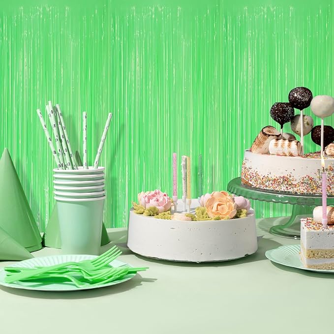 10 Pack Green Foil Curtain Backdrop 3.2ft x 8.2ft Macaron Tinsel Foil Fringe - Image 5