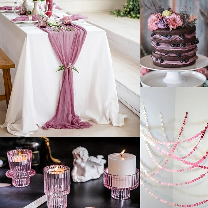 Dusty Pink Table Runner Cheesecloth 141'' Rustic Sheer Gauze Runner Farmhouse - Image 3