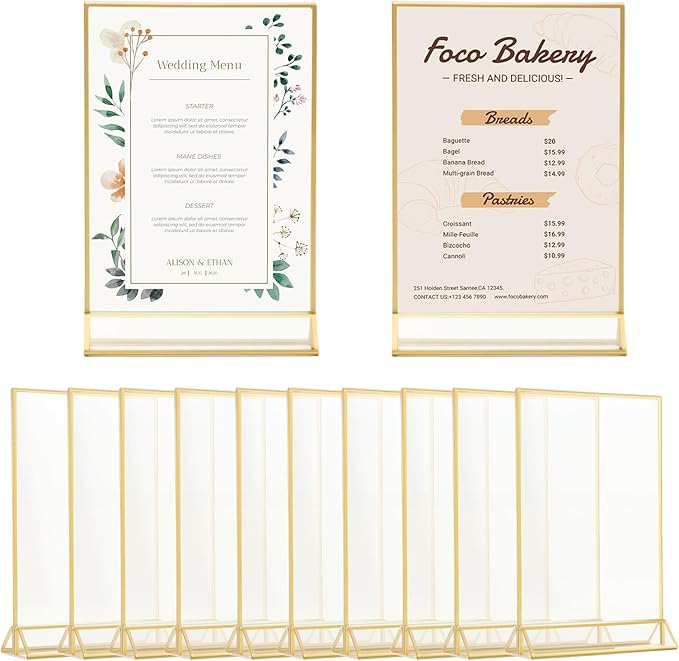 12 Pack Gold Acrylic Sign Holder 5 x 7 inch, Double Sided Gold Picture Frame - Image 4