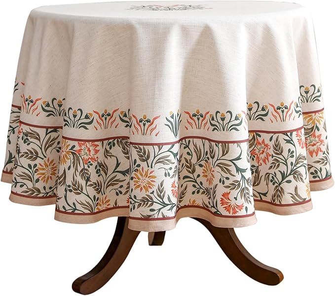 ISAENNE Floral Tablecloth for Round Tables, Linen Table Cloth by Isaennehomedecoration