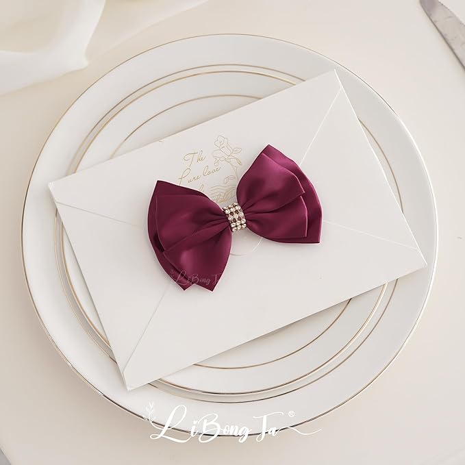 Dark Red Ribbon Bow 4'' Premade Satin Red Bows, Burgundy Gift Bows - Image 8