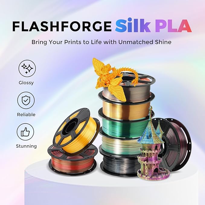 FLASHFORGE Silk Tri-Color Filament, 3D Printer Filament Color Change 1kg Spool - Image 2