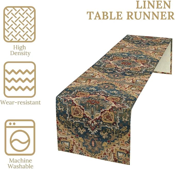 Boho Bohemia Style Table Runner, Country Rustic Farmhouse Vintahe Colorful - Image 4
