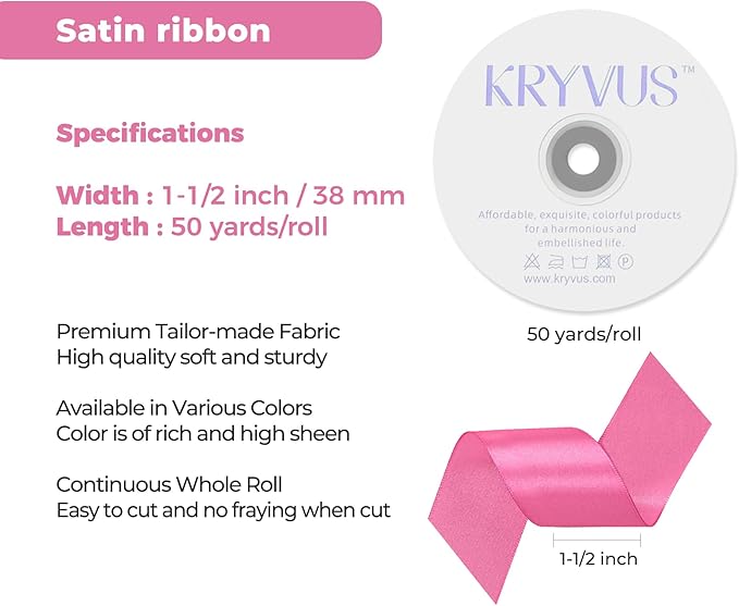 Hot Pink Satin Ribbon 1-1/2 inch X Continuous 50 Yards, Single Face Polyester - Image 3