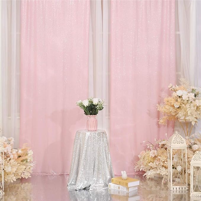 Eternal Beauty Pink Sequin Backdrop Curtains, Valentine's Day Shimmer Back Drop - Image 3