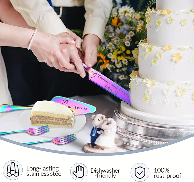 Personalized Wedding Cake Knife and Server Set, Custom Names Cake Cutting Set - Image 4