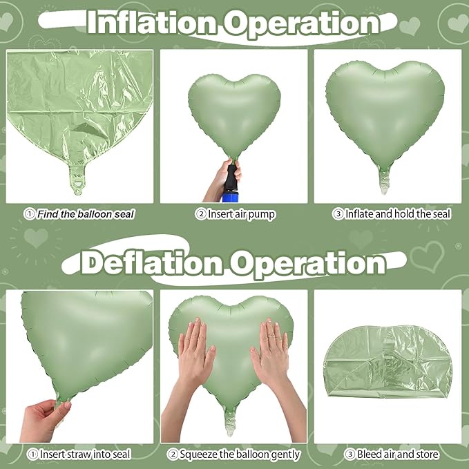 Sage Green Heart Foil Balloon, Light Green Heart Shaped Mylar Balloons - Image 7