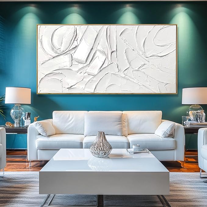 XIANSHOU White Artwork for Walls Contemporary Abstract Art Hand Painted 29"x58" - Image 2