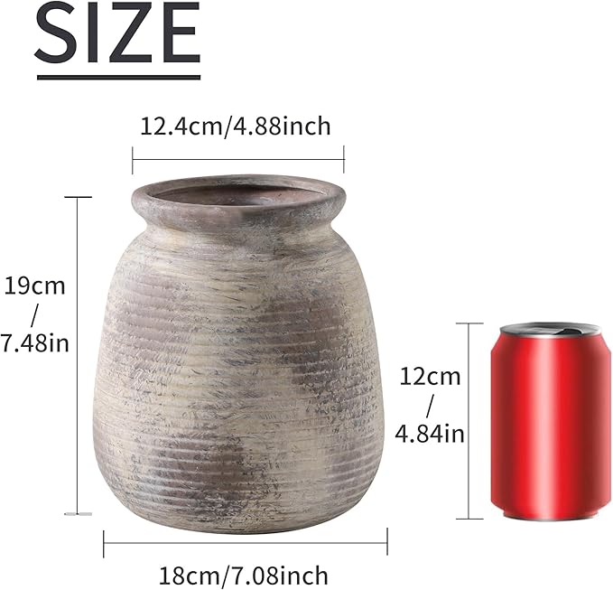 Ceramic Flower Vase, 7.48" Rustic Vases Home Decor Farmhouse Vintage Pampas - Image 2