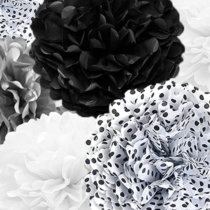 Tissue Paper Pompoms Paper Flower 22 Pcs Black, Polka Dot - Image 2