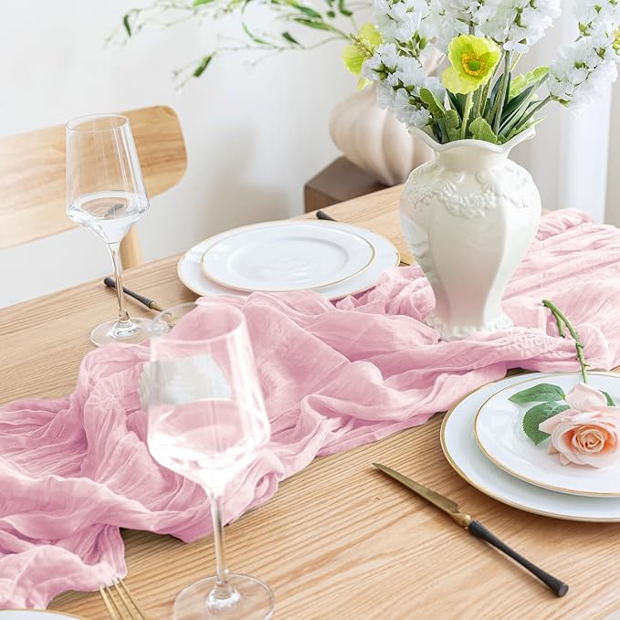 Asee'm 6pcs Cheesecloth Table Runner 120 Inches Blushing Pink Boho Gauze Cheese - Image 5