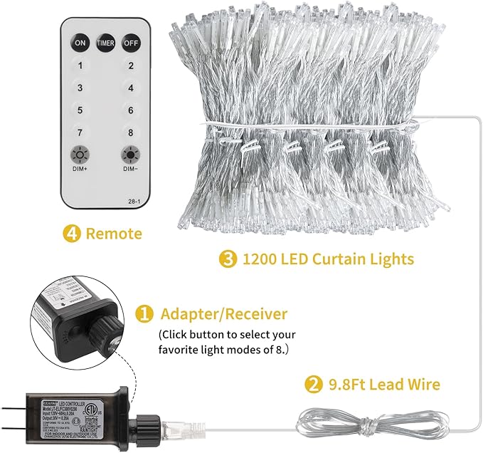 Brightown 1200 LED Curtain String Lights, 9.8 FT Hanging Fairy Lights - Image 4