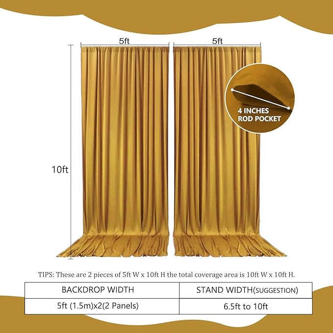 2 Panels Gold Backdrop Curtain, 10 x 10 Feet Background Curtains - Image 2