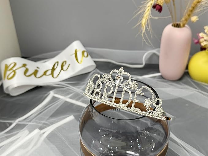 JETKONG 3 Pcs Bachelorette Party Decorations "BRIDE" Crown, Bride to Be - Image 2