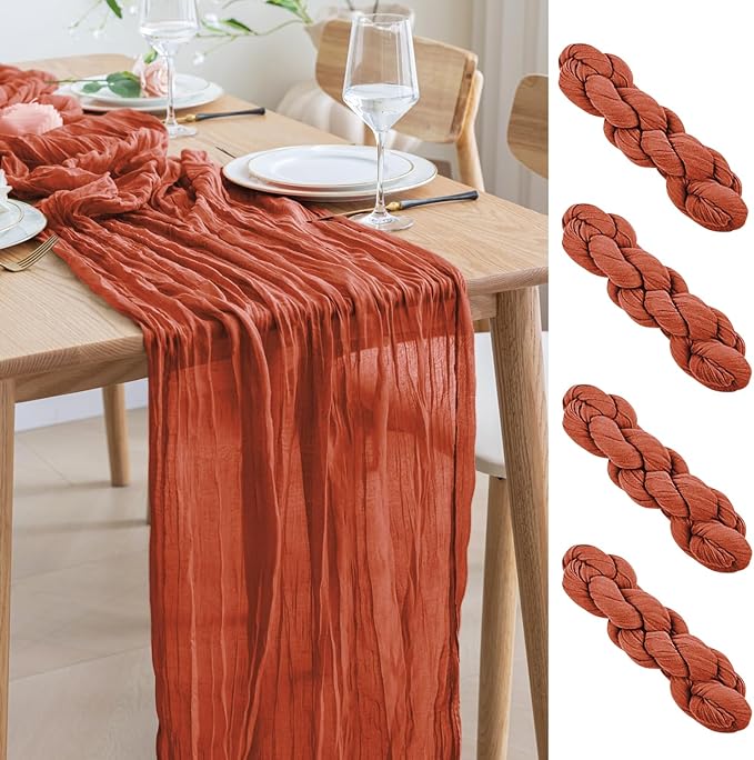 Asee'm 4pcs Cheesecloth Table Runner 120 Inches Long Terracotta Boho Gauze by Aseem