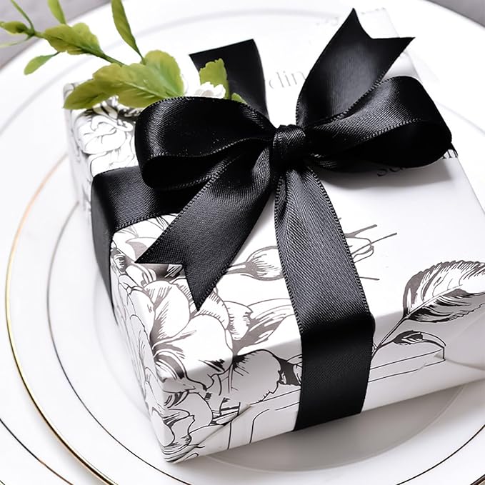 1" x 50 Yards Black Satin Ribbon Single Faced Fabric Ribbons - Image 4