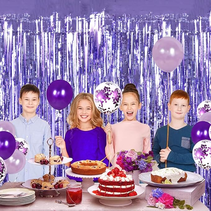 TONIFUL 3Pcs Light Purple Door Streamers Purple Photo Booth Backdrop Metallic - Image 6