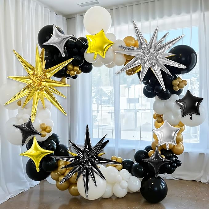 Black Gold Silver Star Balloon - Image 5