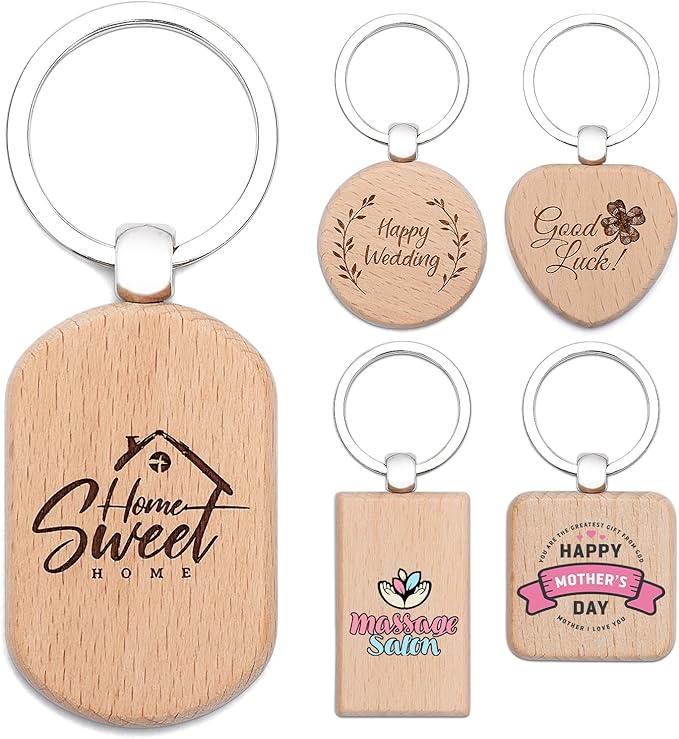 Custom Engraved Wooden Keychain 1-1000Pcs, Personalized Wood Keychains Bulk by TBKB